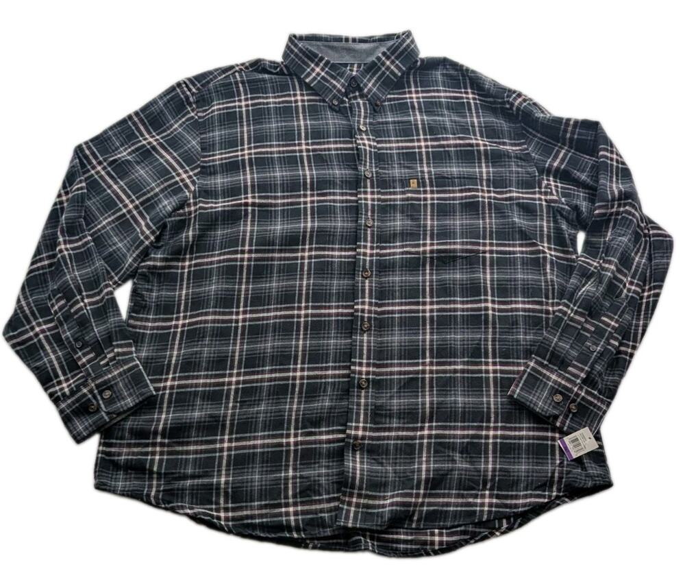 Izod Stratton Flannel Shirt Men 2XLT Big Anthracite Plaid Button-Up Shirt NWT